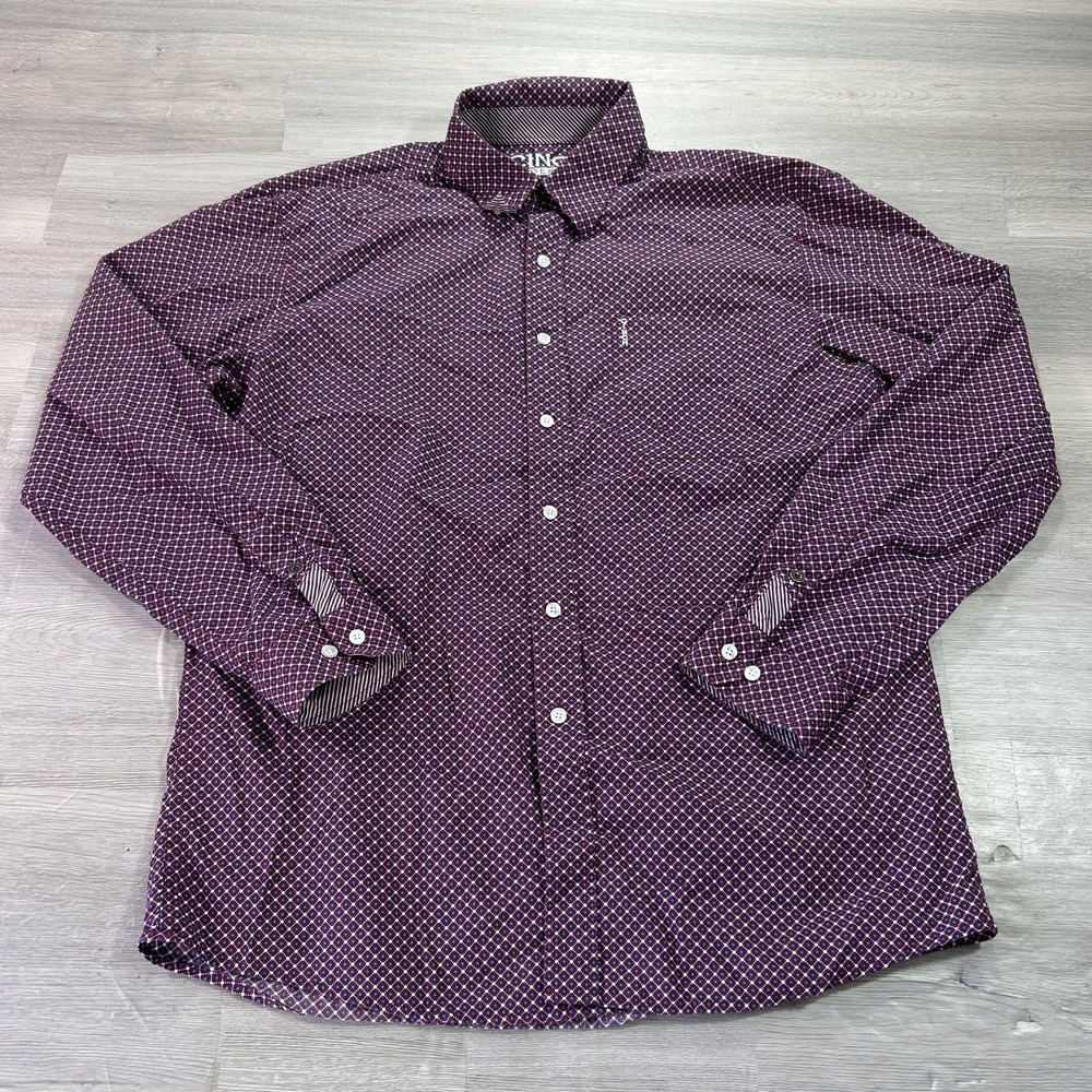 Cinch Shirt Mens Large Purple Geometric Long Sleeve Button Up Cotton Casual